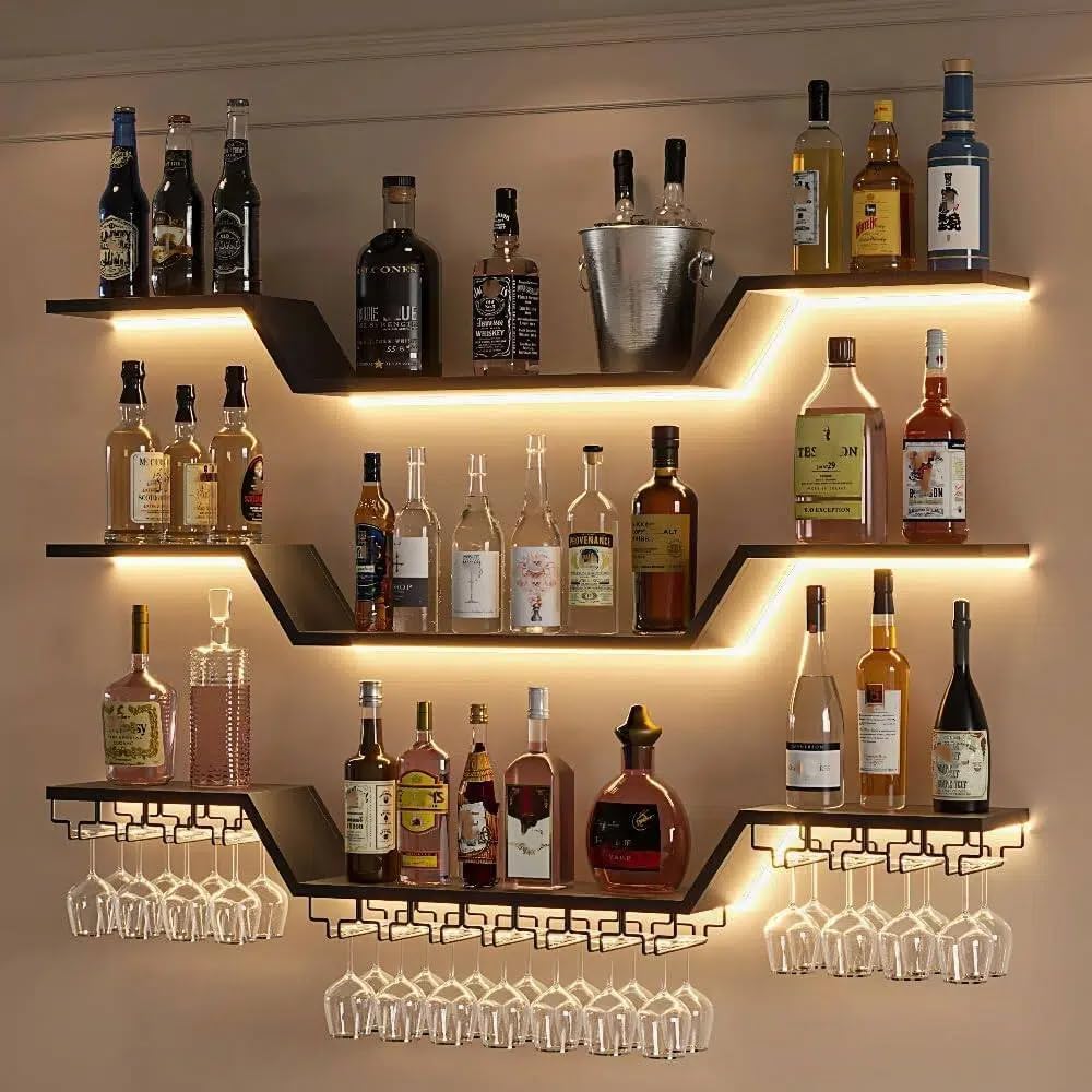 Wall Mounted Wine Rack with LED Lights