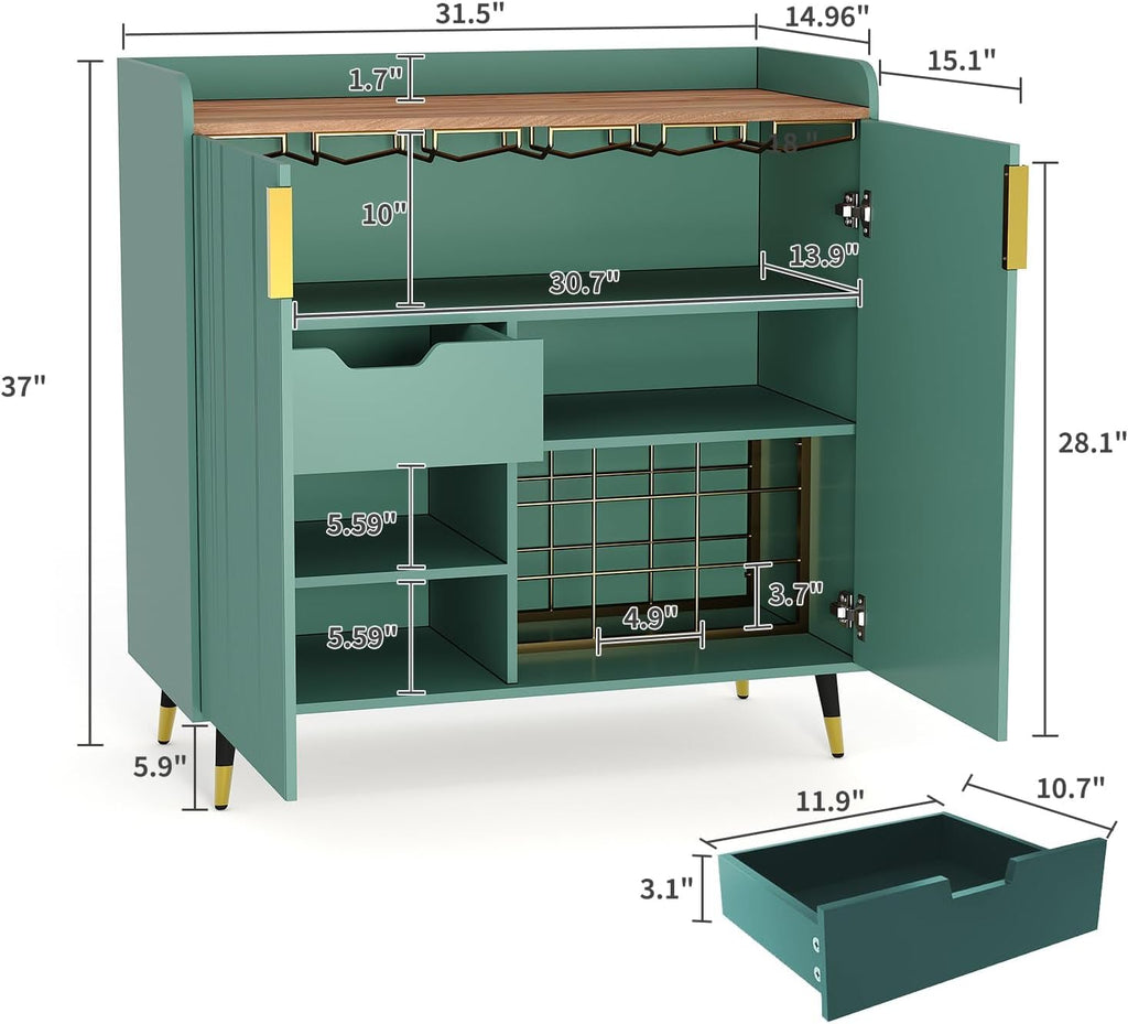 32‑Inch Green Fluted Wine Bar Cabinet