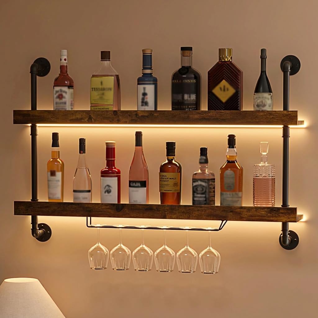 39.8" 2‑Tier LED Wall‑Mounted Wine Rack