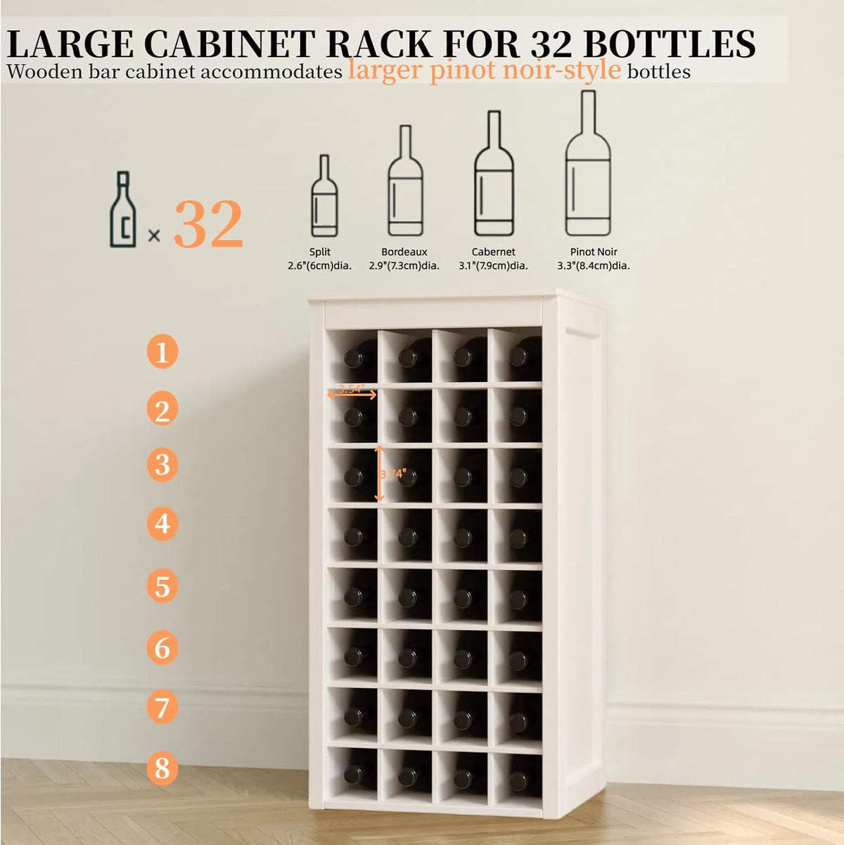 8‑Tier White Wood Wine Rack