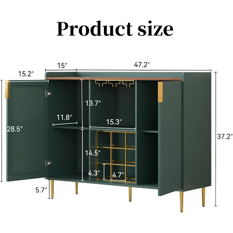 48" Green Fluted Wine Bar Cabinet