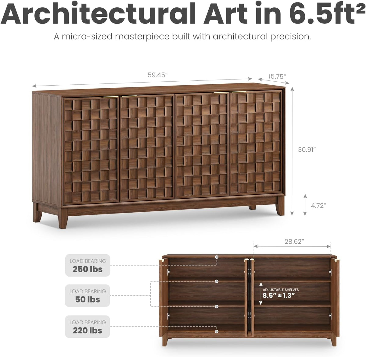 Walnut Fluted Mid‑Century Sideboard Cabinet