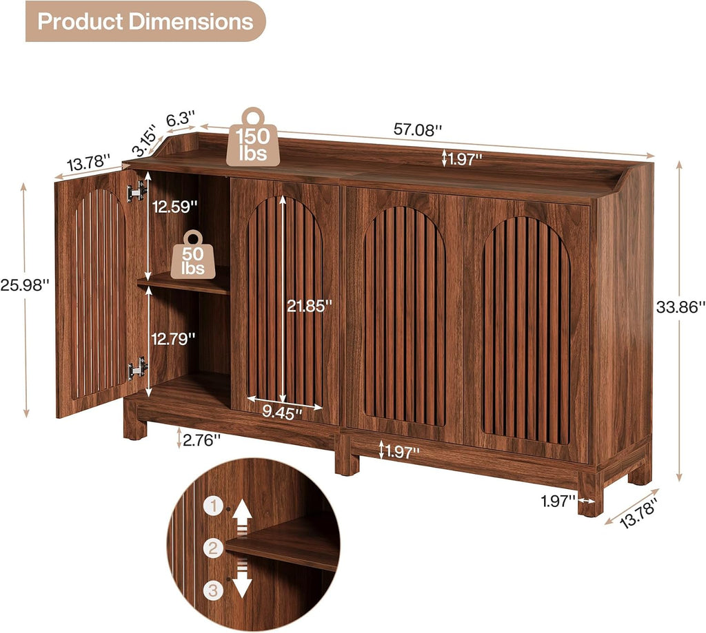 57" Walnut Farmhouse Sideboard Cabinet