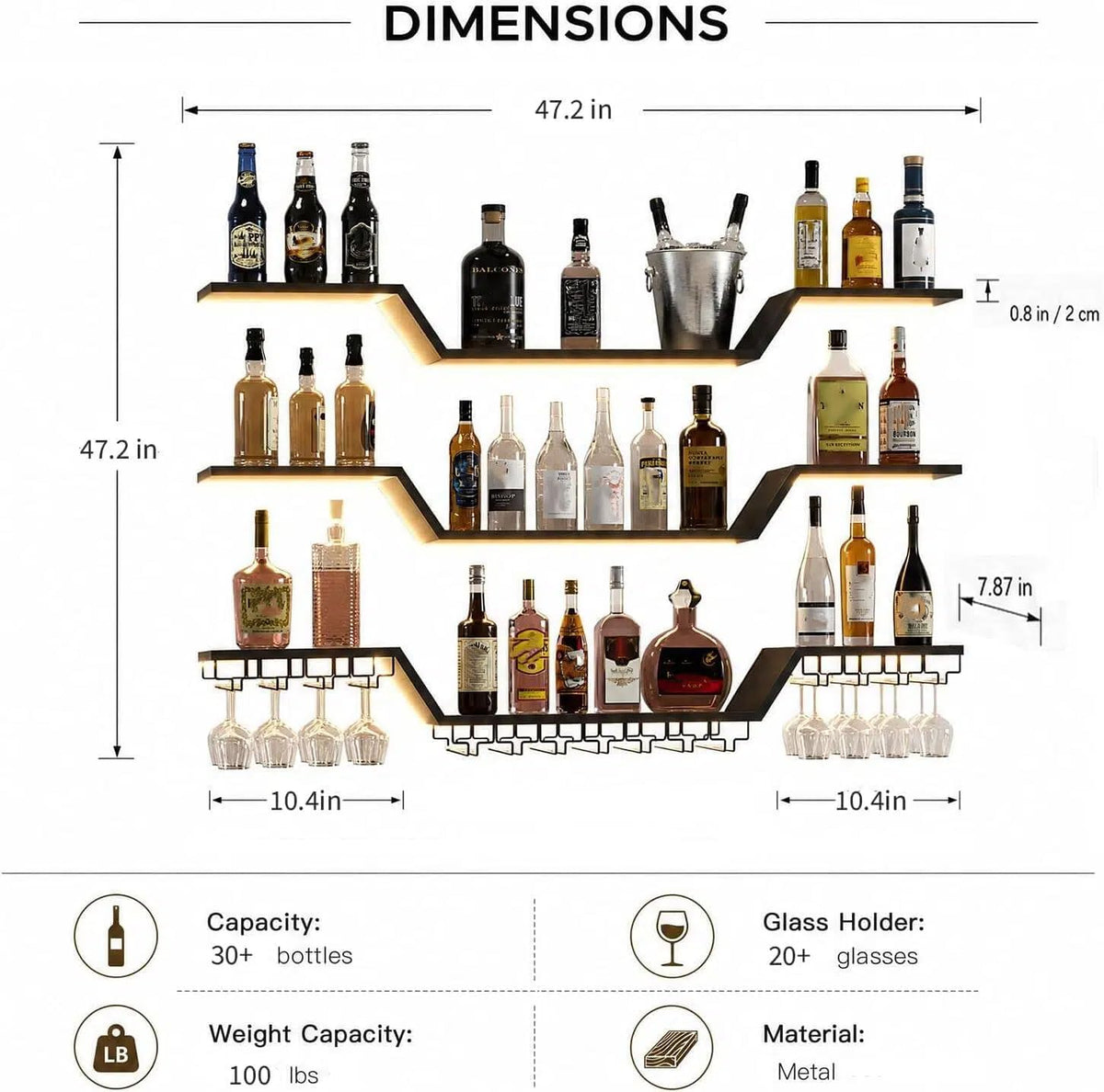 Wall Mounted Wine Rack with LED Lights