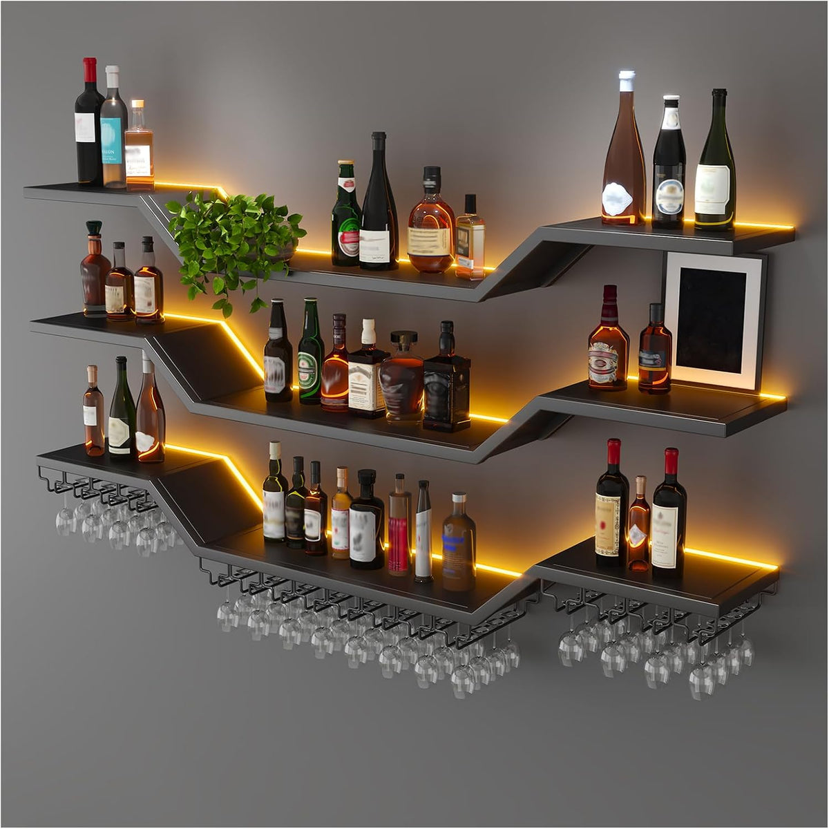 47.2" 3‑Tier Modern LED Wall‑Mounted Wine Rack