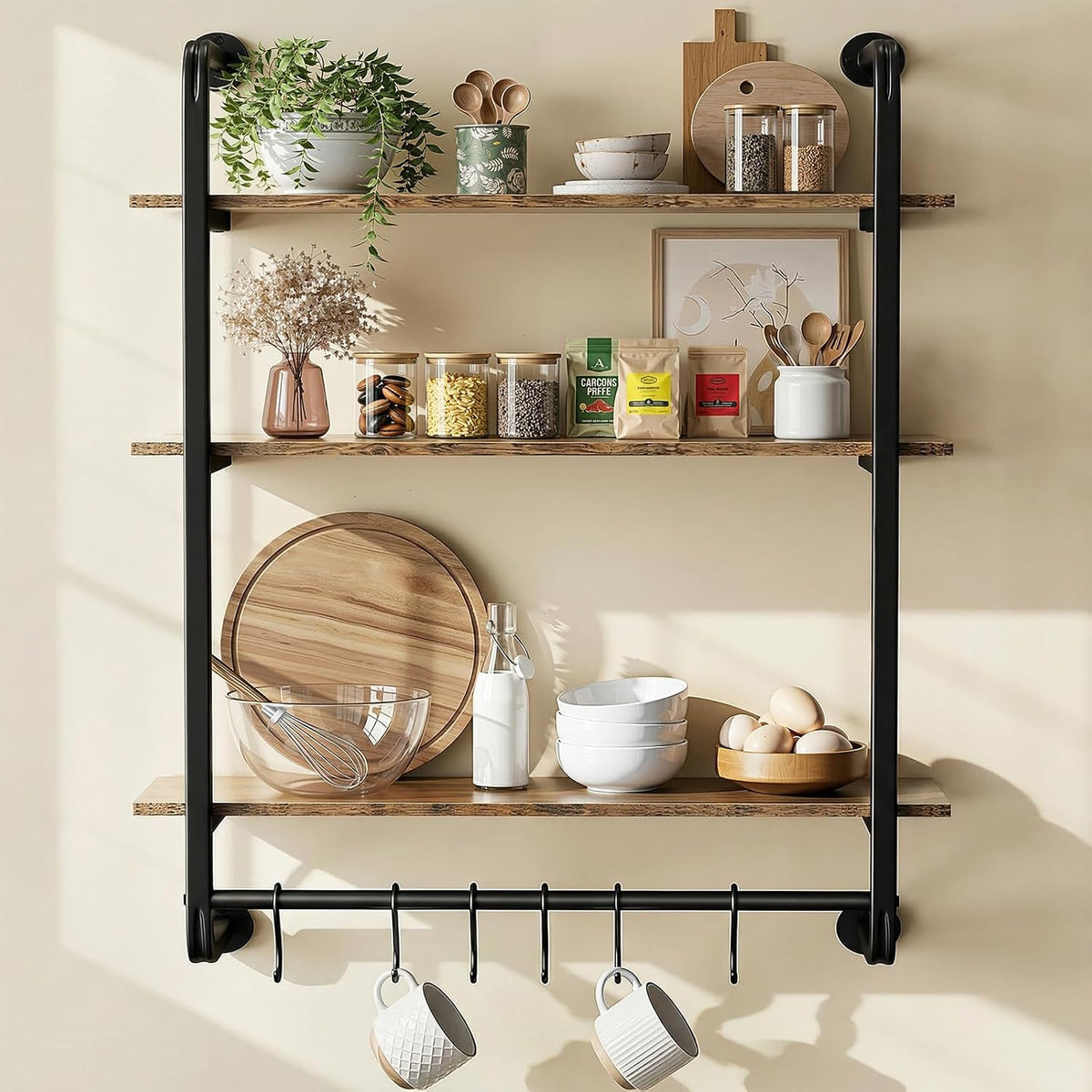 24" 3‑Tier Industrial Pipe Floating Wall Shelf