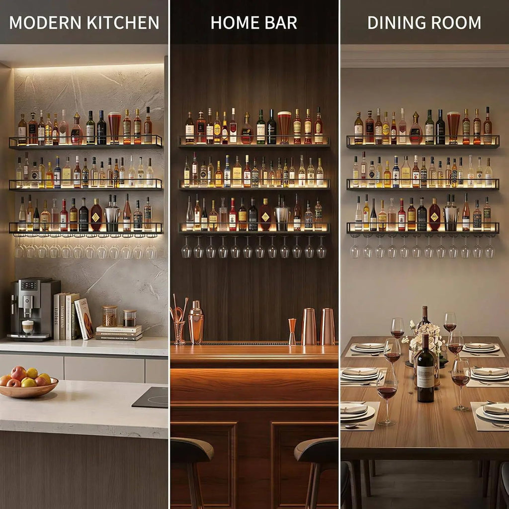 47.2" 3‑Tier LED Wall‑Mounted Wine Rack Shelf