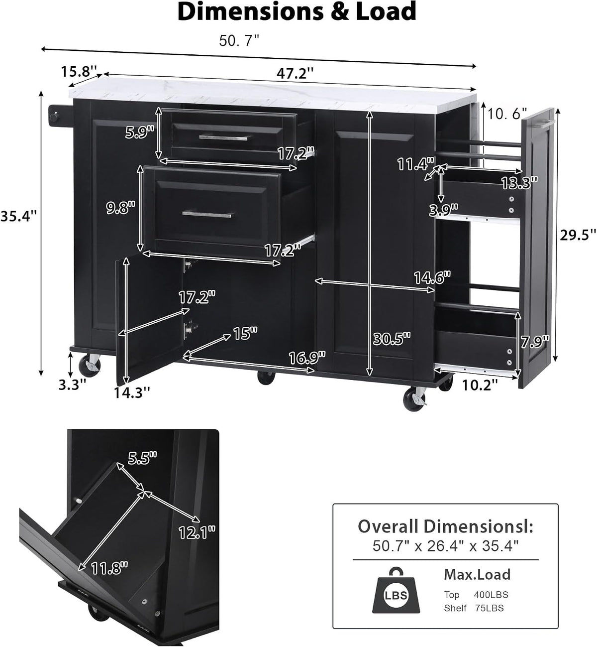 Top Kitchen Island With Trash‑Can Cabinet