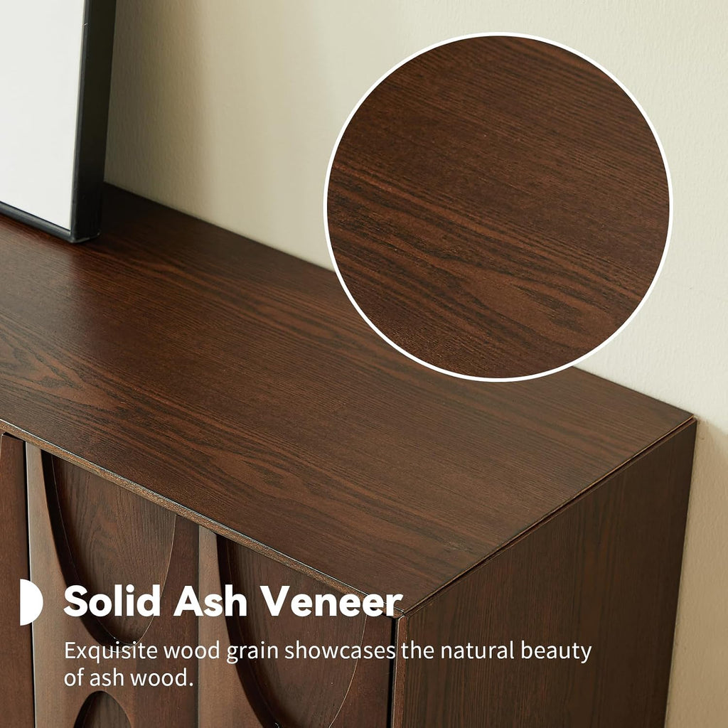 62.99" Walnut Solid‑Wood Leg Sideboard Cabinet