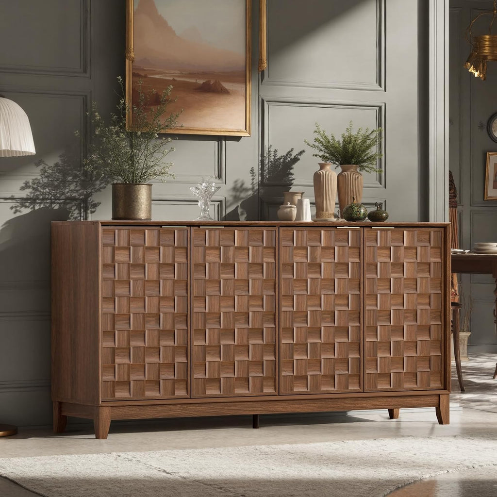 Walnut Fluted Mid‑Century Sideboard Cabinet