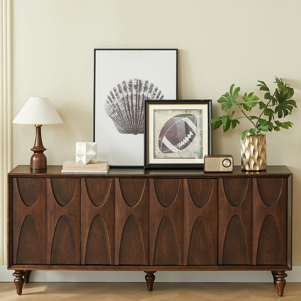 62.99" Walnut Solid‑Wood Leg Sideboard Cabinet