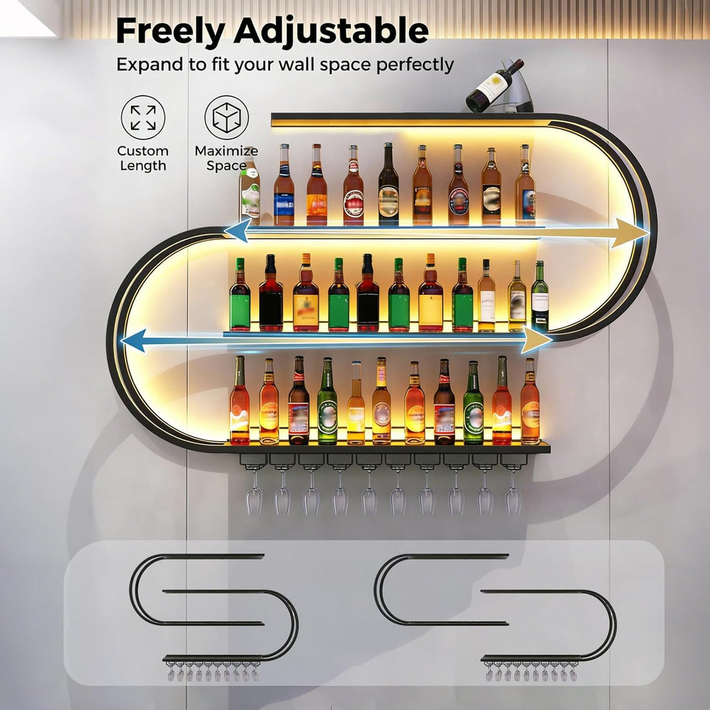 59" Black LED Wall‑Mounted Wine Rack