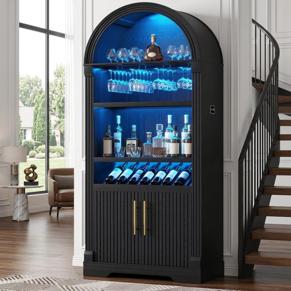 71" Black Arched Wine Bar Cabinet
