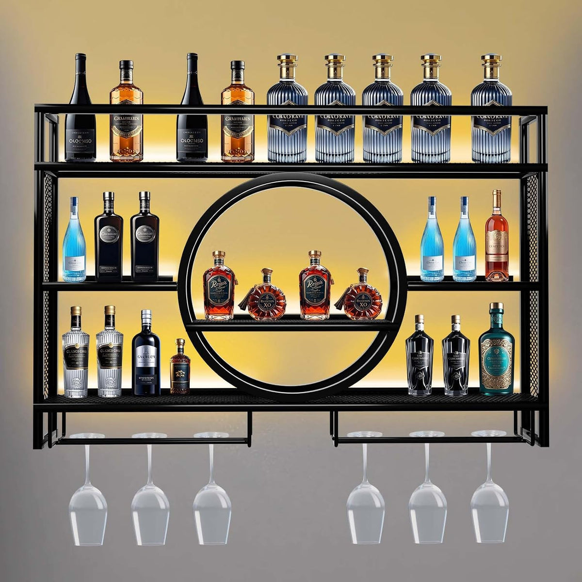Black LED Wall‑Mounted Wine & Liquor Shelf