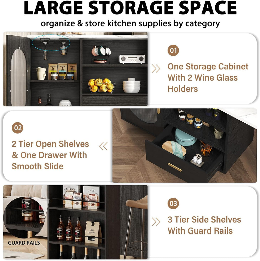 72" Mobile Storage Kitchen Island Table