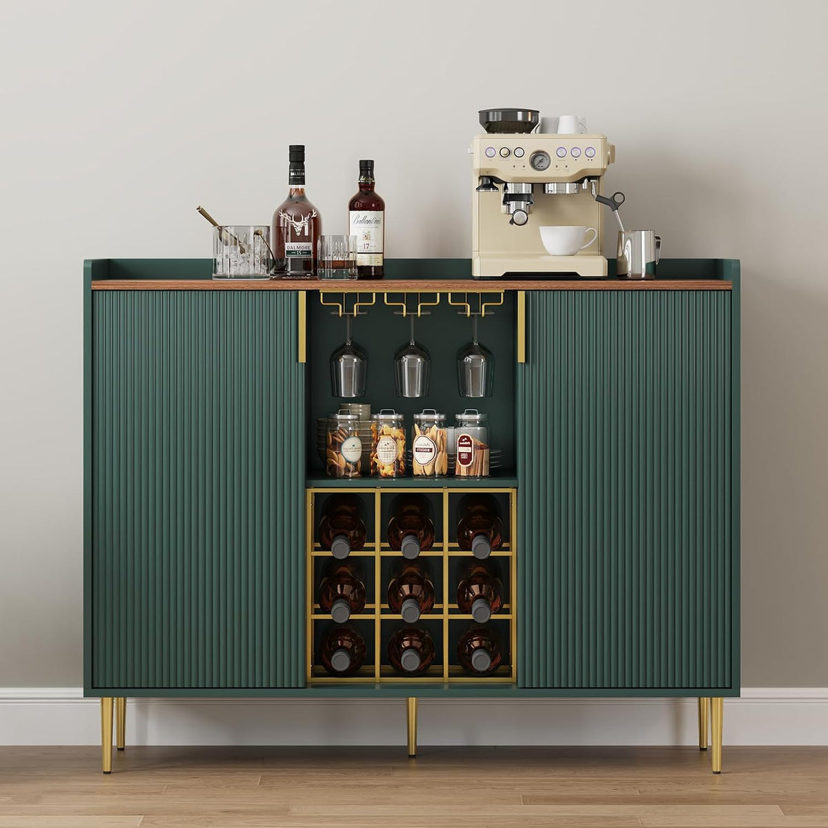 48" Green Fluted Wine Bar Cabinet