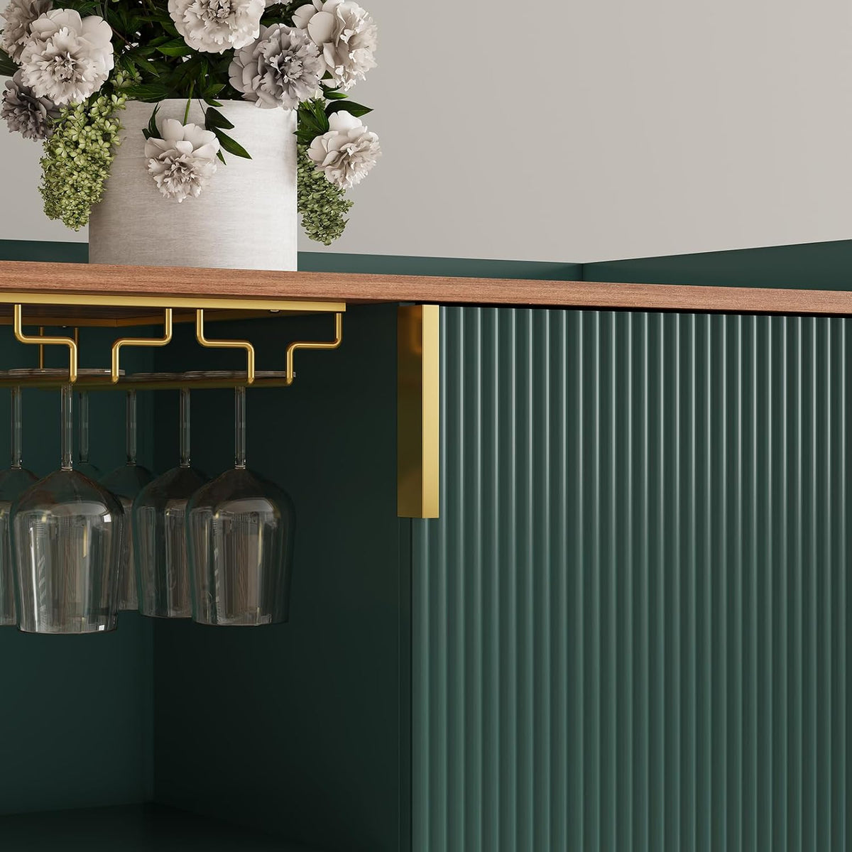 48" Green Fluted Wine Bar Cabinet