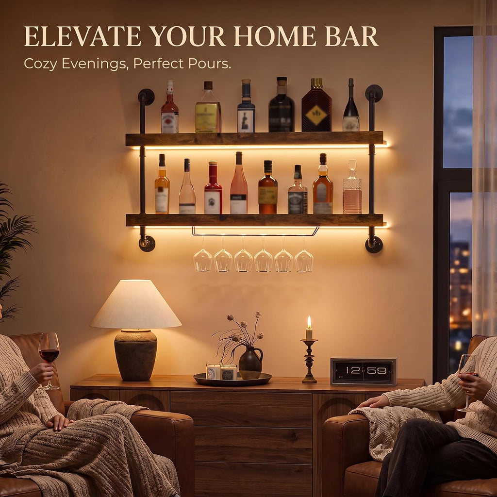 39.8" 2‑Tier LED Wall‑Mounted Wine Rack