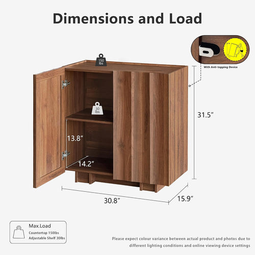 30.8" Walnut Wave‑Design Sideboard Cabinet