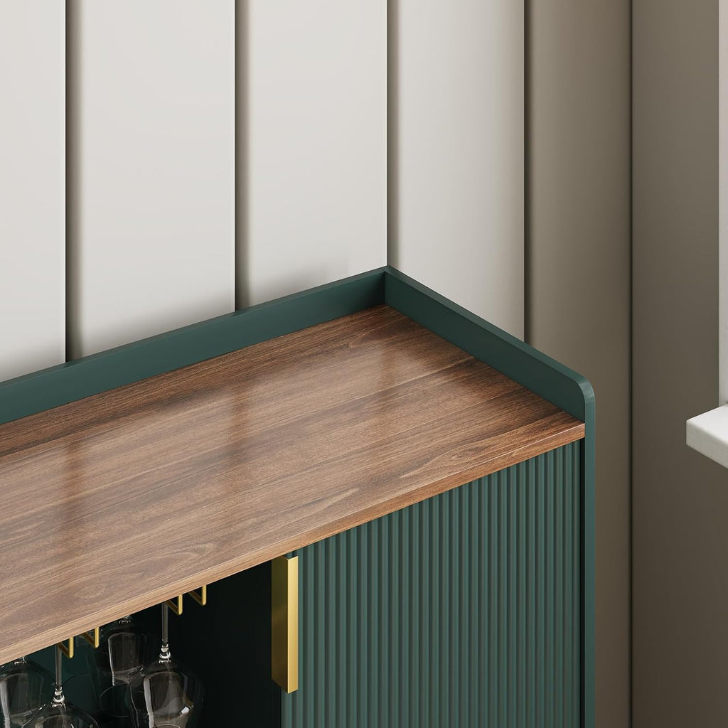 48" Green Fluted Wine Bar Cabinet