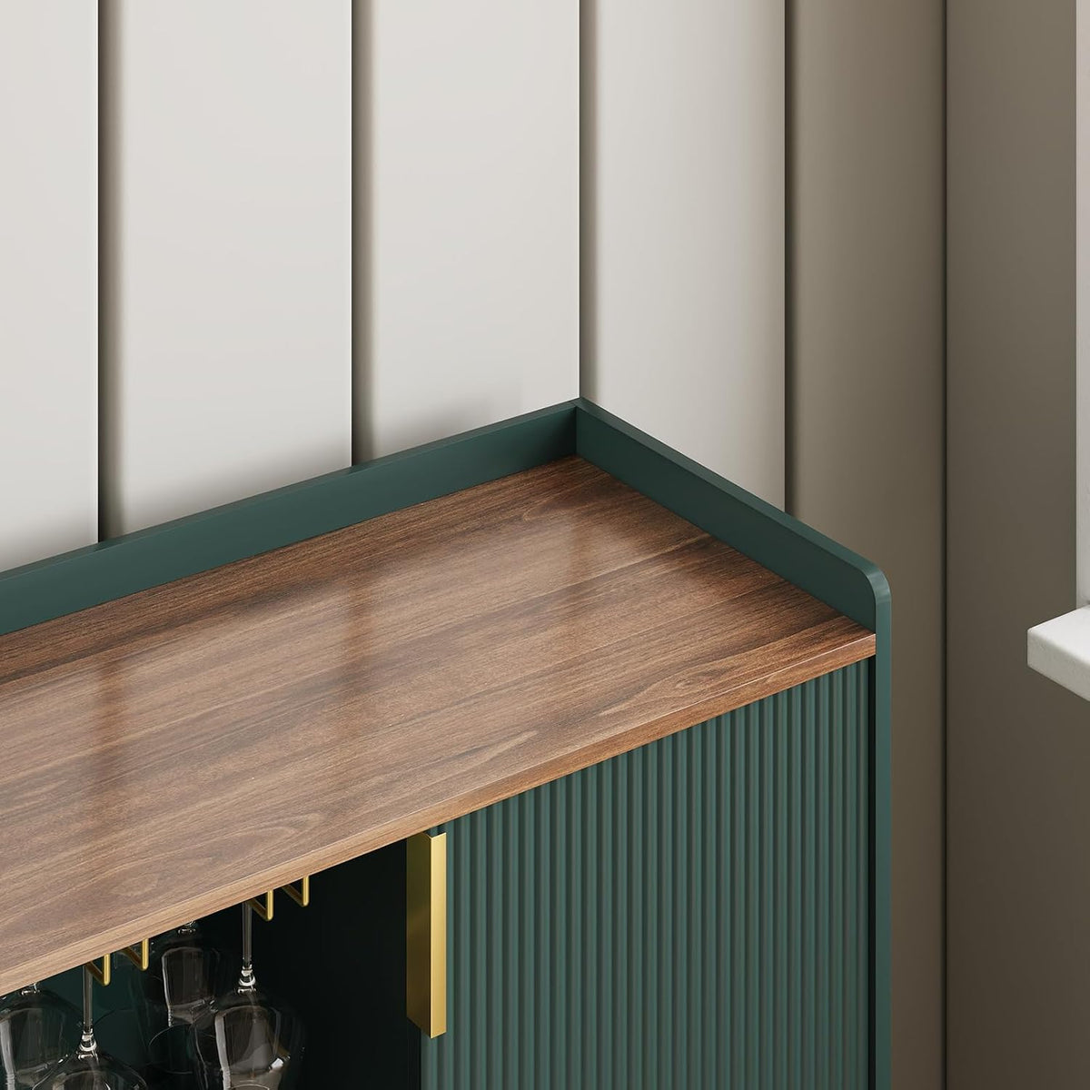 48" Green Fluted Wine Bar Cabinet