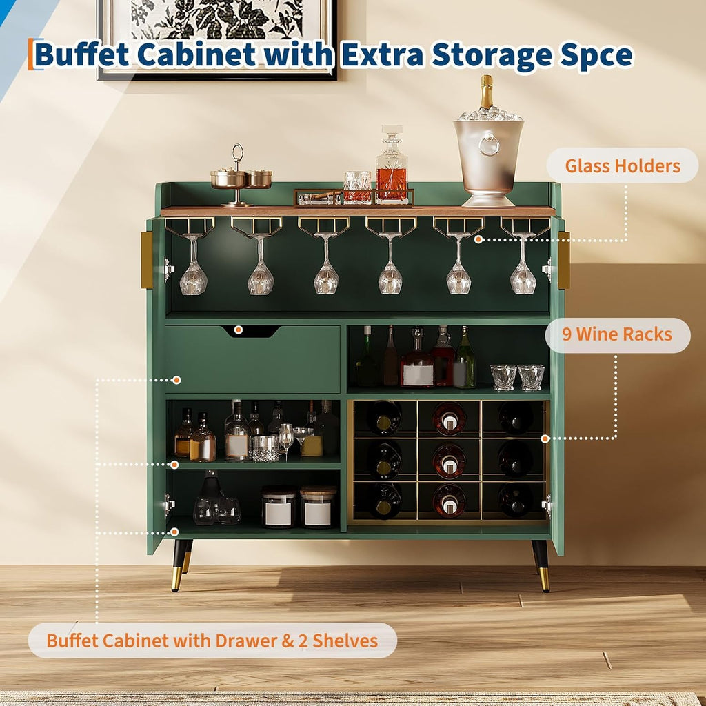 32‑Inch Green Fluted Wine Bar Cabinet