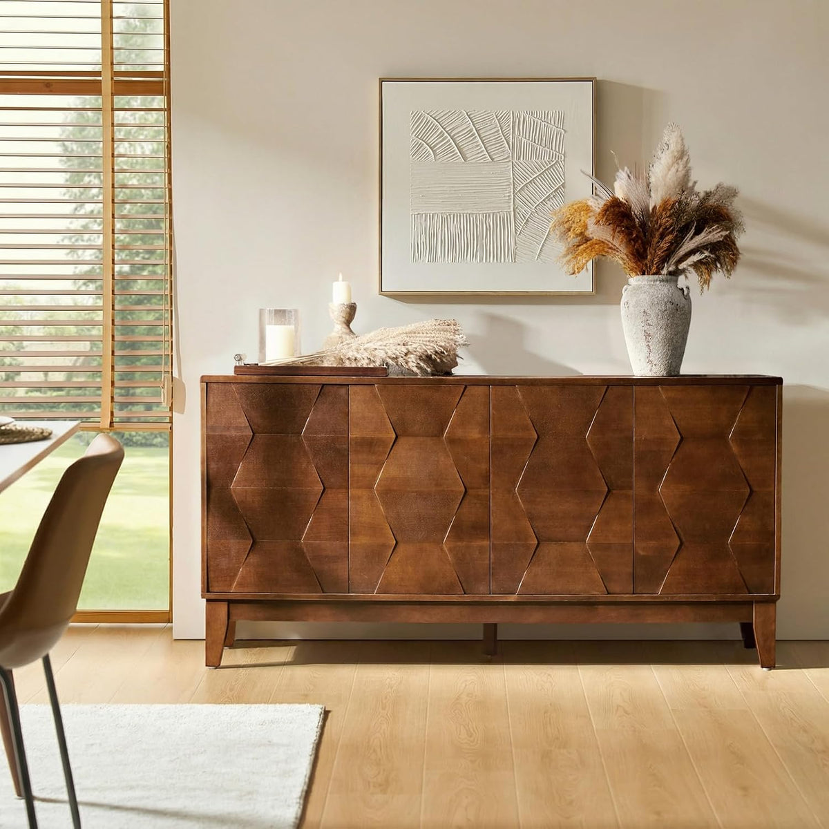 60" Walnut Mid‑Century Sideboard Cabinet