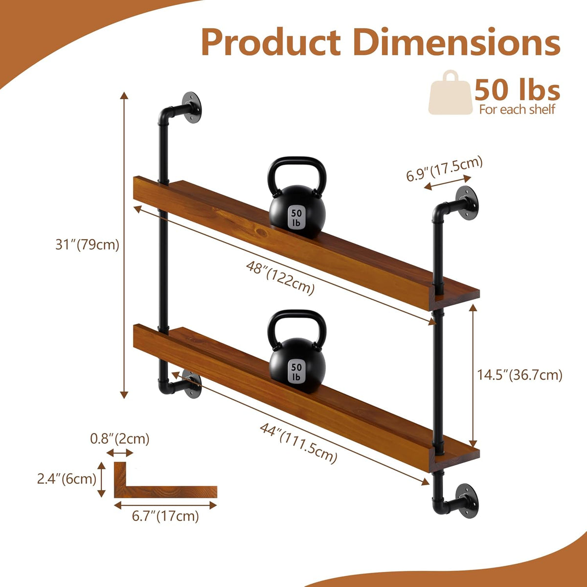 48" Walnut‑Brown Wall‑Mounted Bar Wine Rack