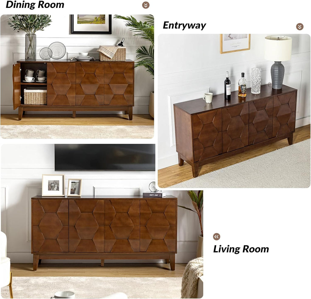 60" Walnut Mid‑Century Sideboard Cabinet