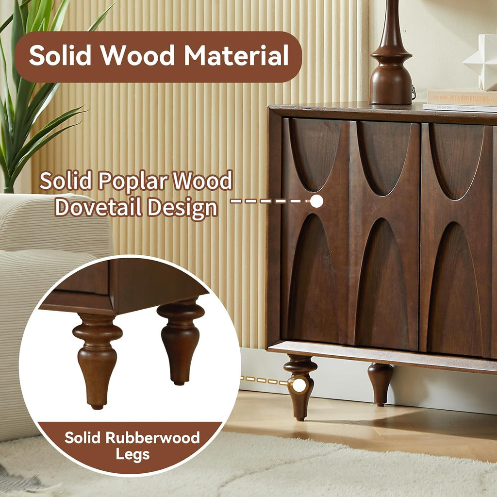 62.99" Walnut Solid‑Wood Leg Sideboard Cabinet