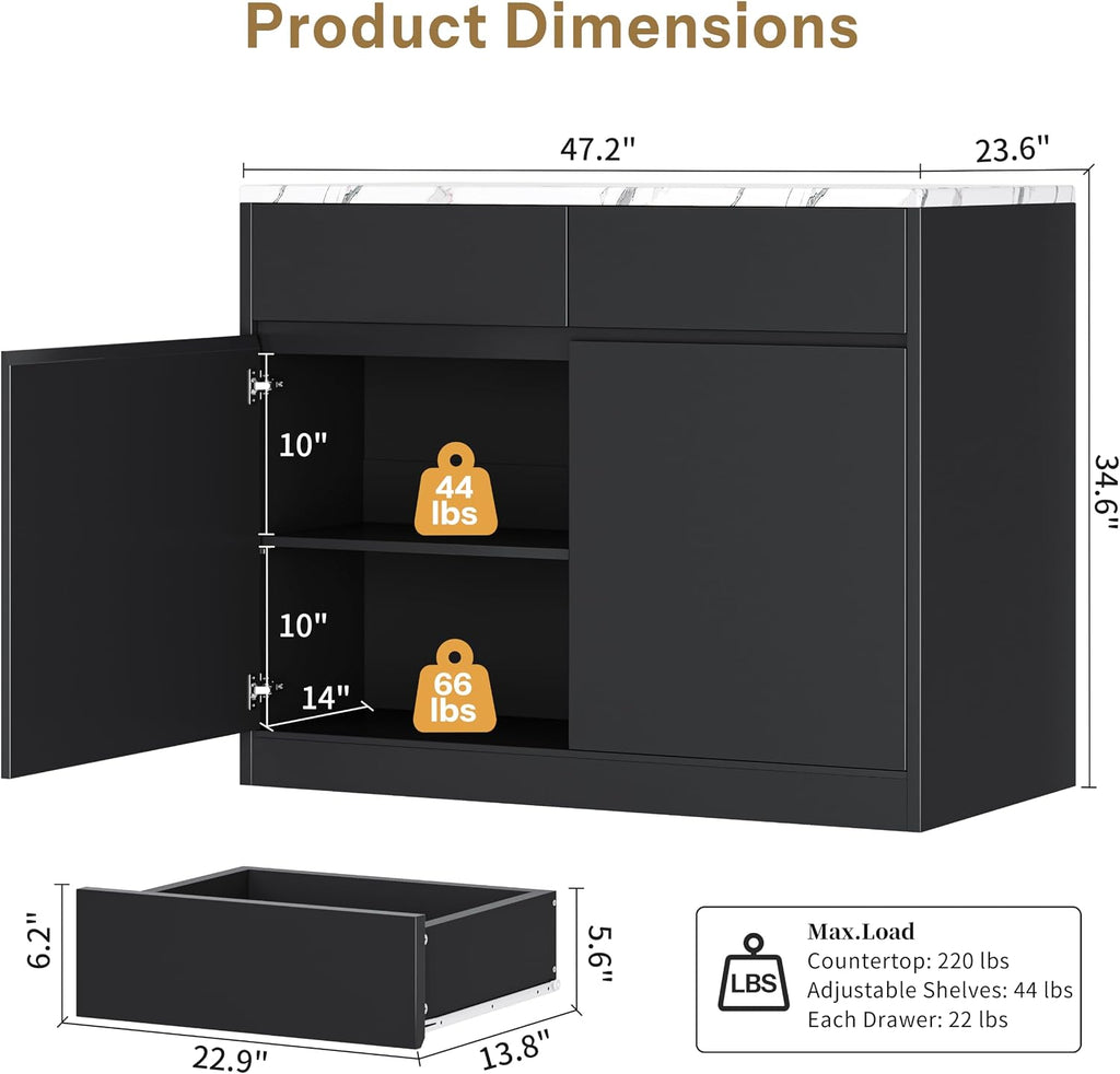 47.2" Large Faux‑Marble Kitchen Island