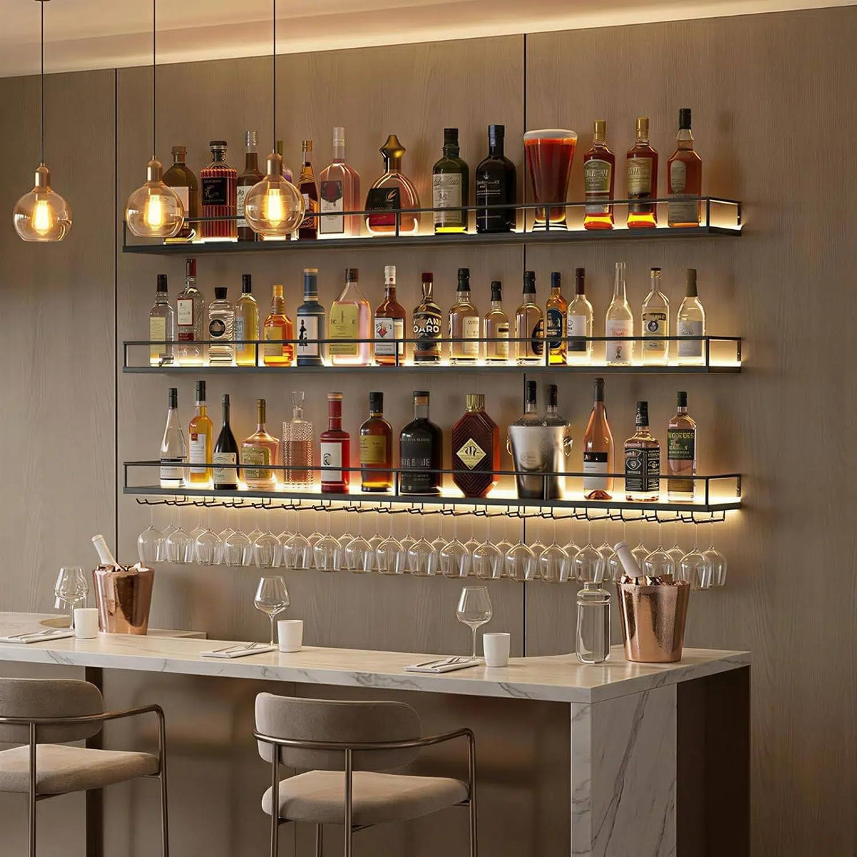 47.2" 3‑Tier LED Wall‑Mounted Wine Rack Shelf