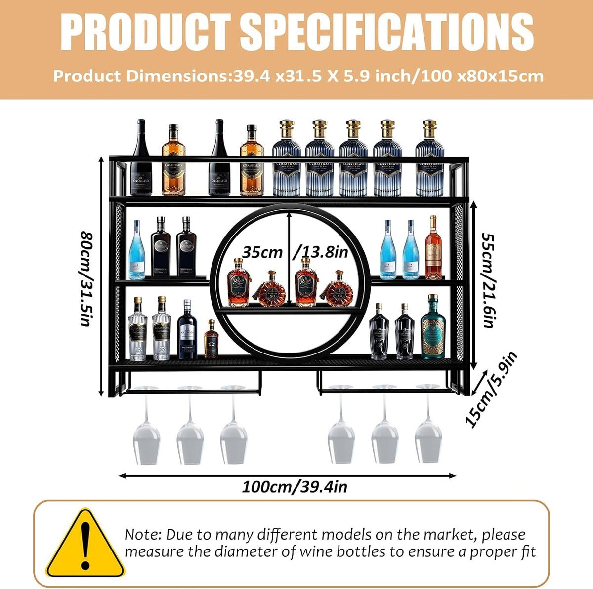 Black LED Wall‑Mounted Wine & Liquor Shelf