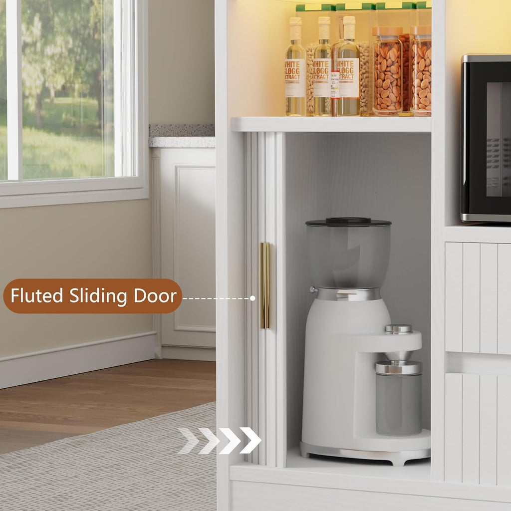 47" Rolling Kitchen Island With Power Outlet & LED Lights