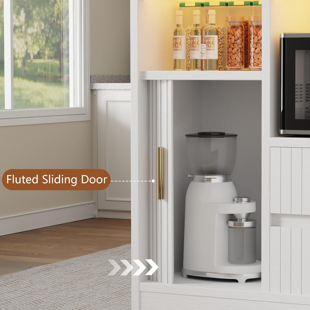 47" Rolling Kitchen Island With Power Outlet & LED Lights