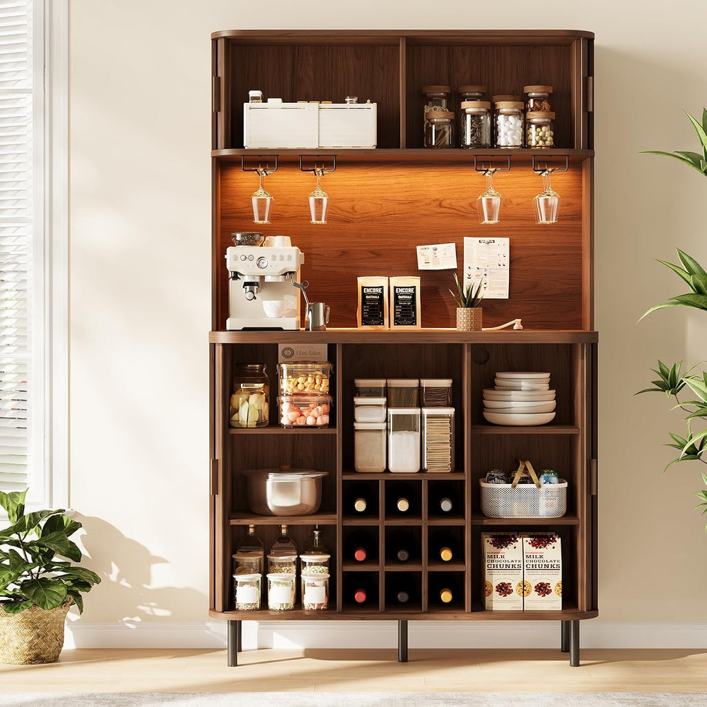71" Walnut Fluted Wine Bar Cabinet