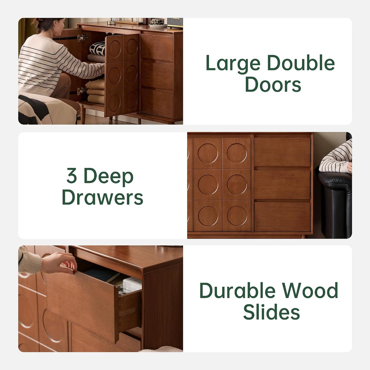 47" Teak Solid‑Wood Mid‑Century Sideboard Cabinet