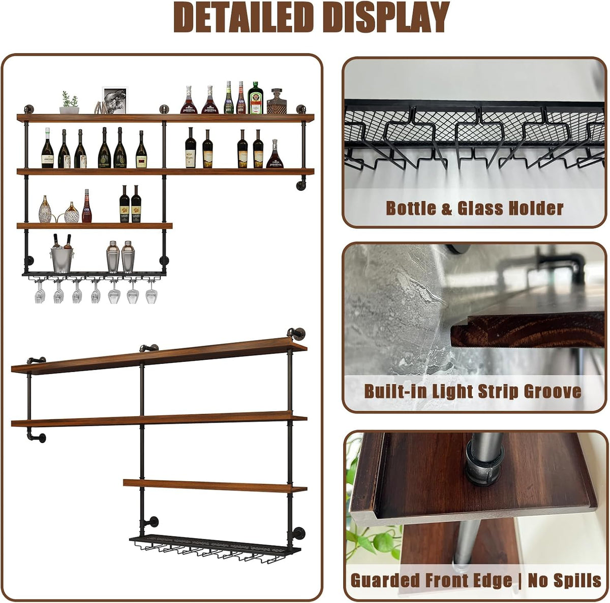 Solid‑Wood LED Wall‑Mounted Wine Rack 51.2"