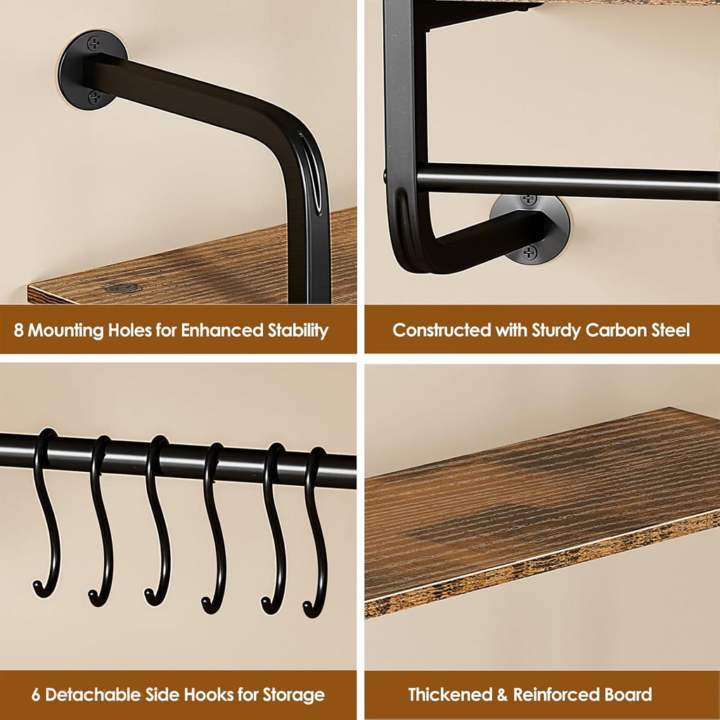 24" 3‑Tier Industrial Pipe Floating Wall Shelf