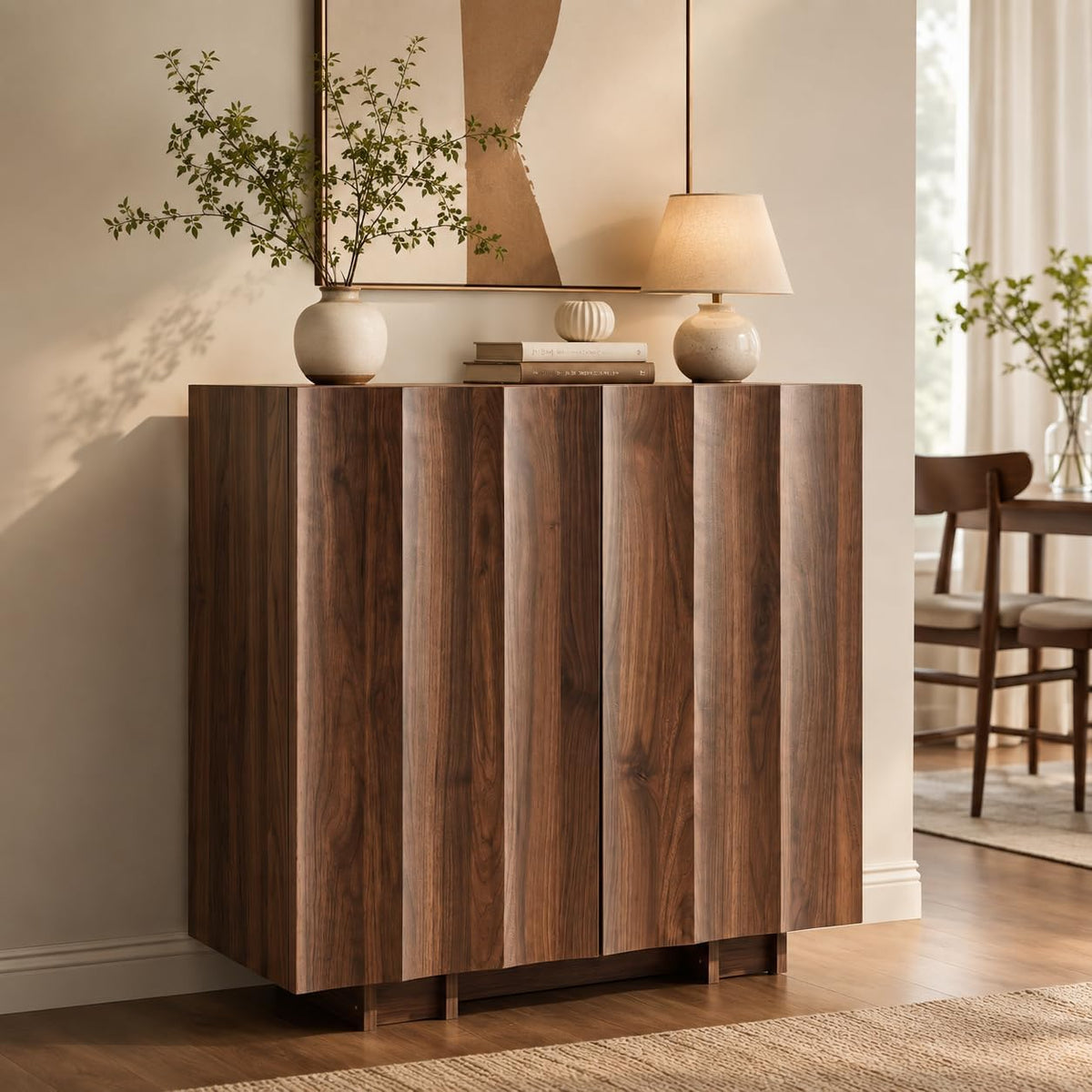 30.8" Walnut Wave‑Design Sideboard Cabinet