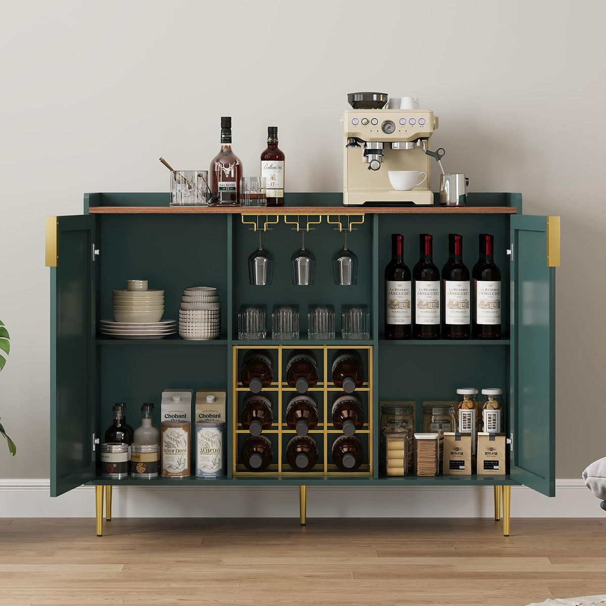 48" Green Fluted Wine Bar Cabinet