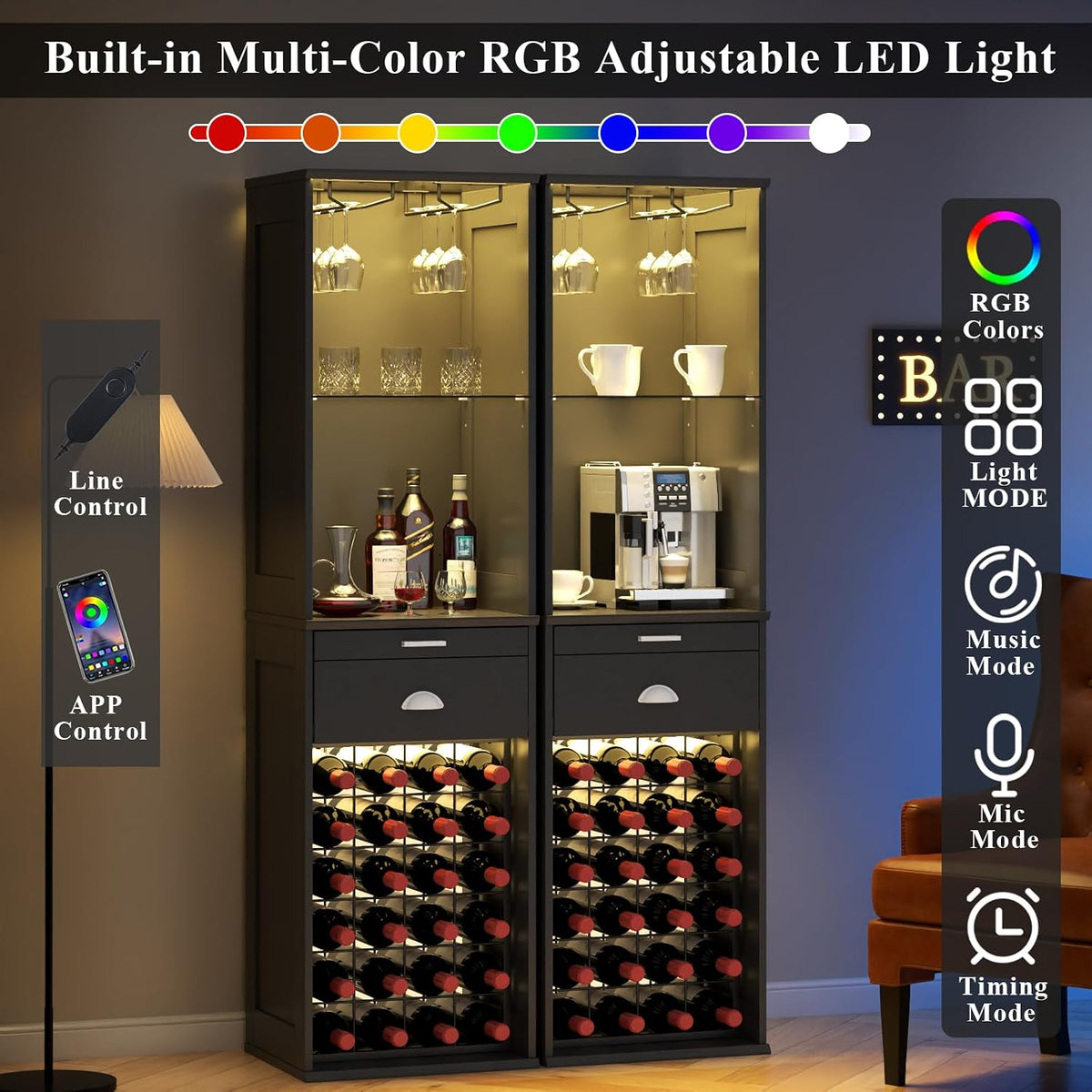 65" Tall LED Wine Bar Cabinet
