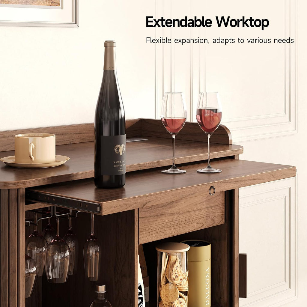 Walnut Fluted Wine Storage Bar Cabinet