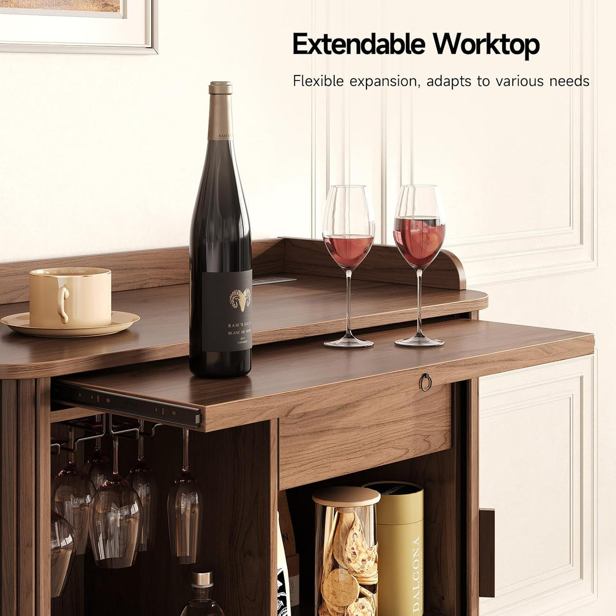 Walnut Fluted Wine Storage Bar Cabinet