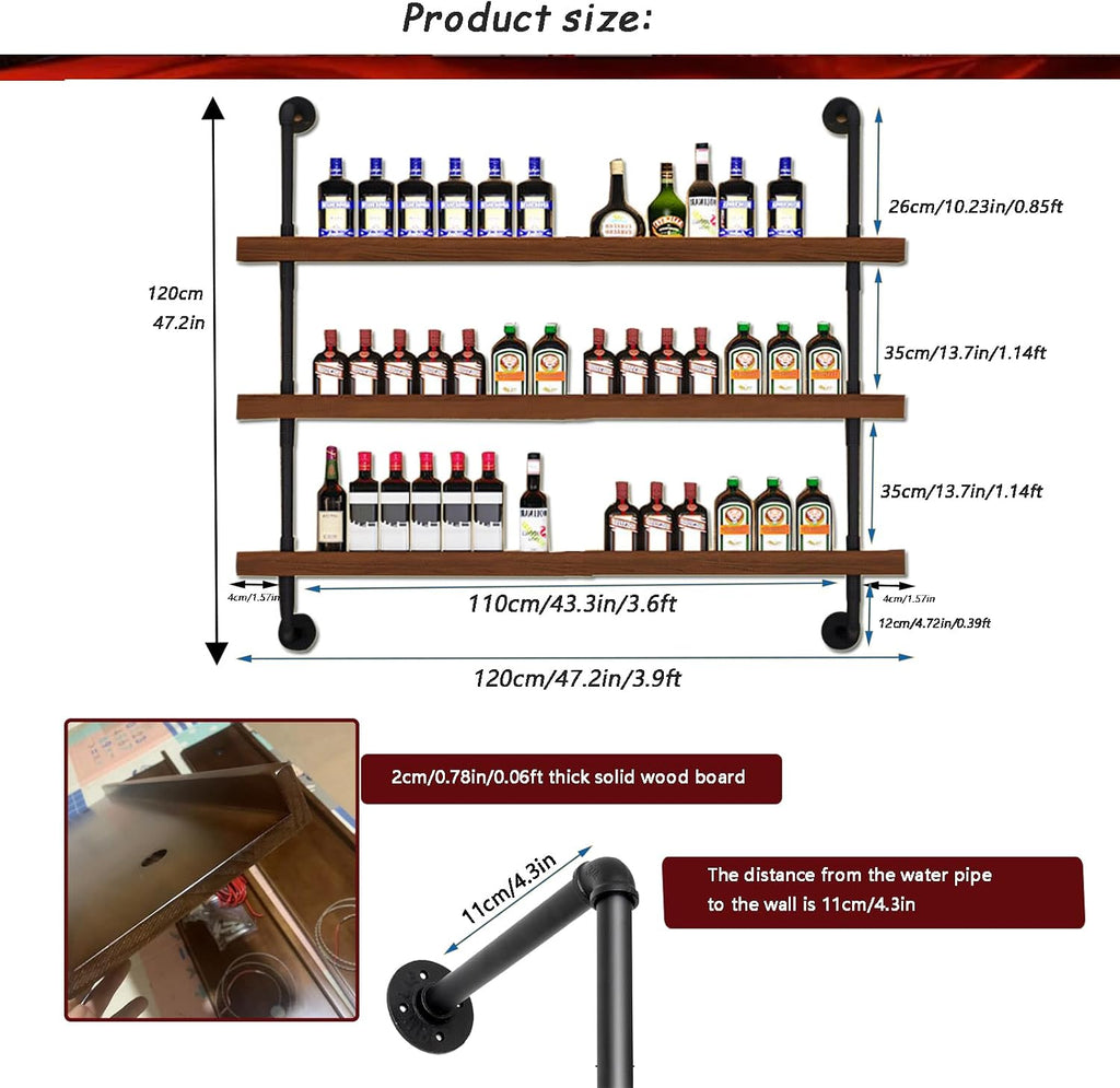 47.2" Solid‑Wood LED Wall‑Mounted Wine Rack