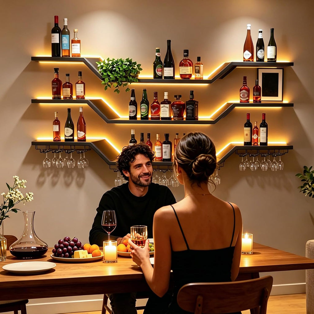 47.2" 3‑Tier Modern LED Wall‑Mounted Wine Rack