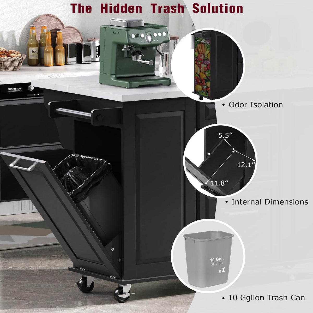 Top Kitchen Island With Trash‑Can Cabinet
