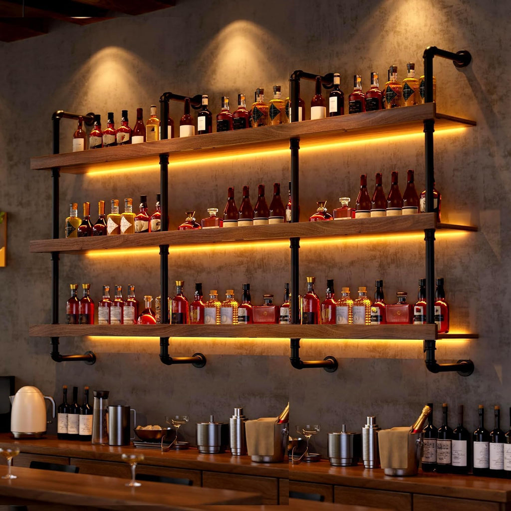47.2" Solid‑Wood LED Wall‑Mounted Wine Rack