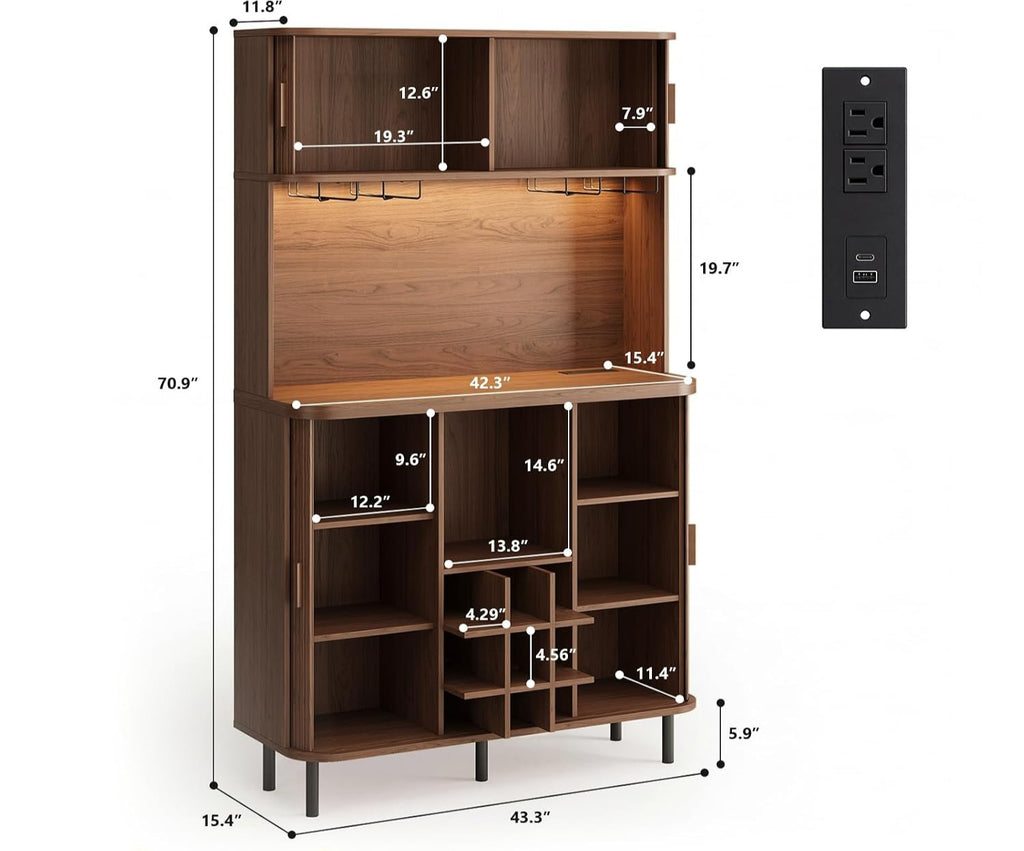 71" Walnut Fluted Wine Bar Cabinet