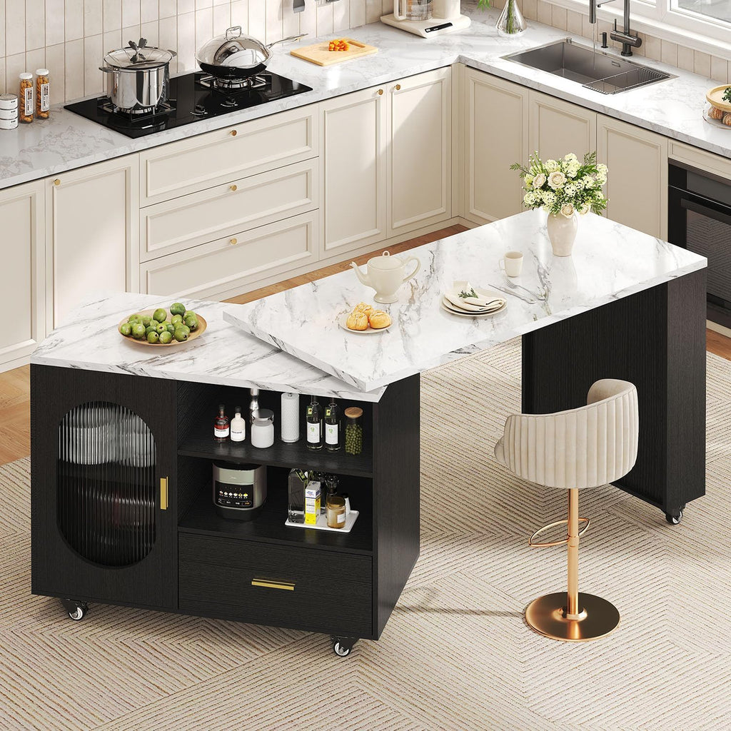72" Mobile Storage Kitchen Island Table